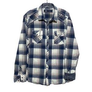 BKE Athletic Fit Blue Plaid Flannel Snap Button Shirt Western Pockets Mens XL